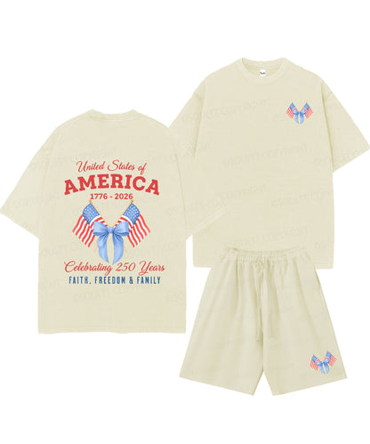 250 Years America Anniversary Double Sided Unisex Christian Washed T-Shirt & Shorts