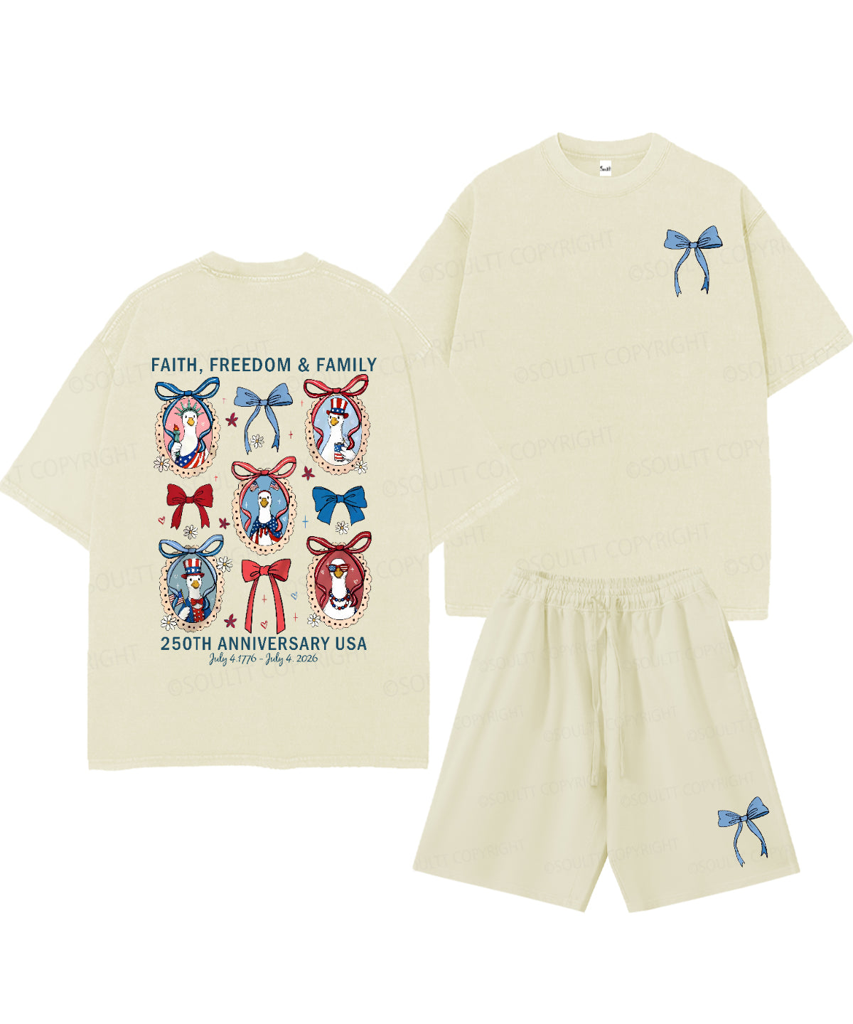 250 Years America Anniversary Double Sided Unisex Christian Washed T-Shirt & Shorts