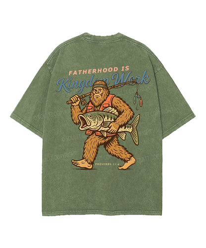 Fatherhood Is Kingdom Work Double Sided Unisex Washed Christian T-shirt