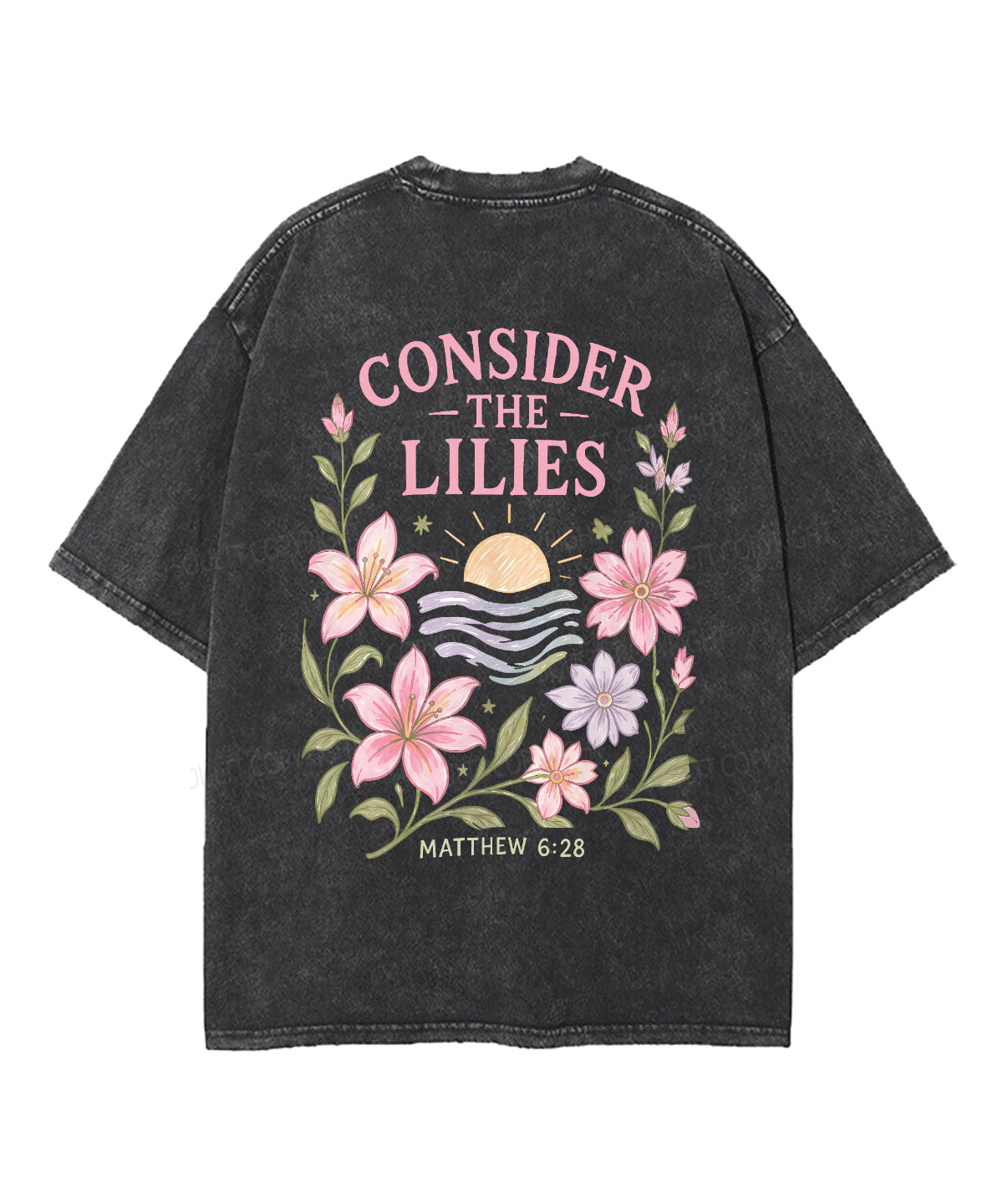 Consider The Lilies Double Sided Unisex Washed Christian T-shirt