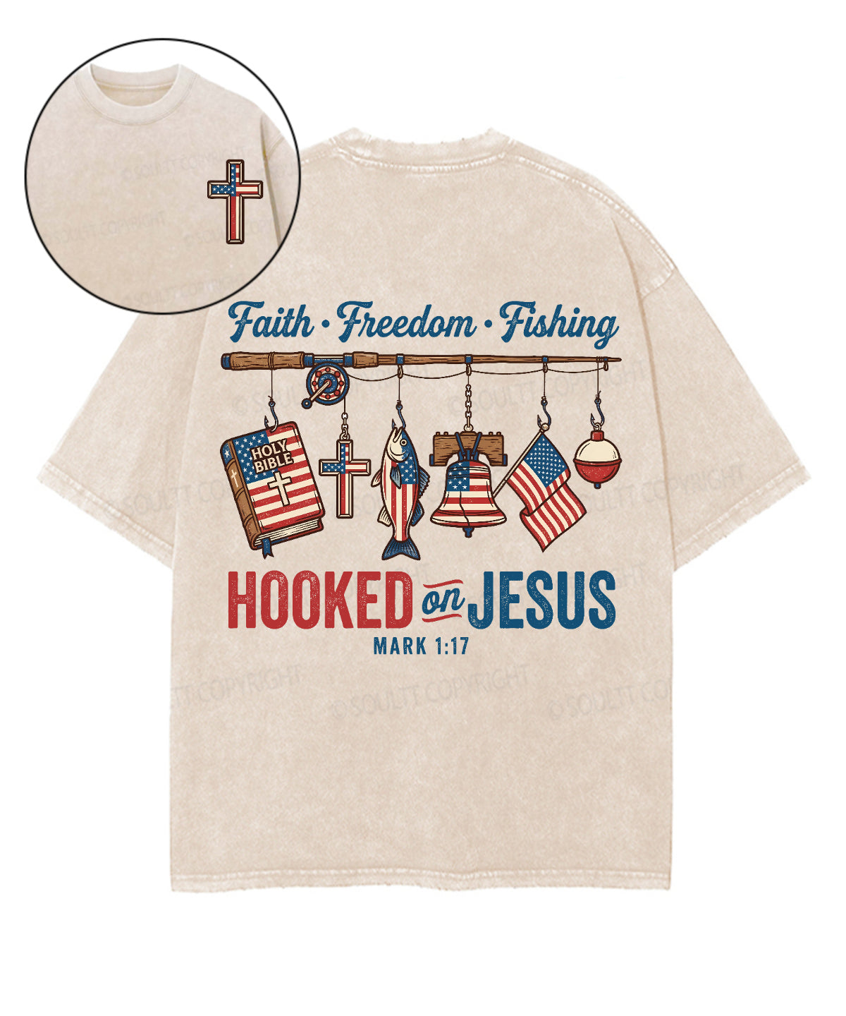 Hooked On Jesus Double Sided Unisex Washed Christian T-shirt