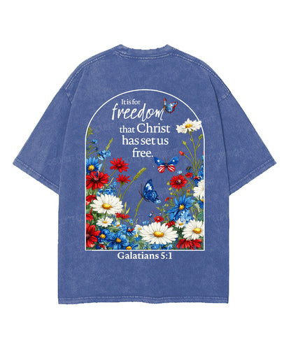 Christ Has Set Us Free Double Sided Unisex Washed Christian T-shirt
