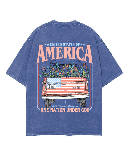 One Nation Under God Double Sided Unisex Washed Christian T-shirt