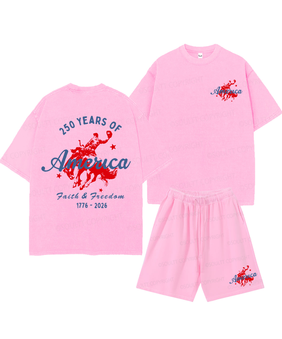 250 Years America Anniversary Double Sided Unisex Christian Washed T-Shirt & Shorts