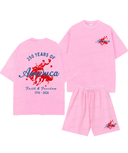 250 Years America Anniversary Double Sided Unisex Christian Washed T-Shirt & Shorts
