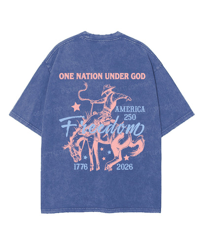 One Nation Under God Double Sided Unisex Washed Christian T-shirt
