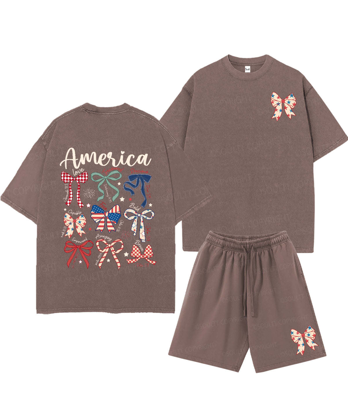 America Double Sided Unisex Christian Washed T-Shirt & Shorts