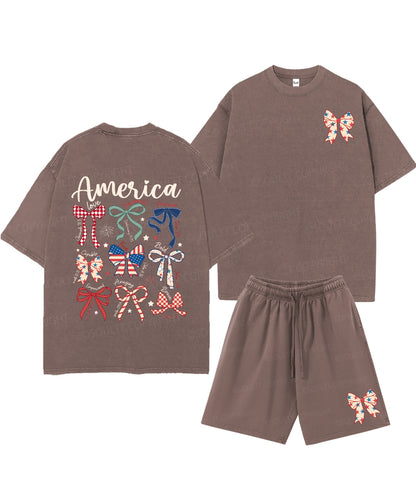 America Double Sided Unisex Christian Washed T-Shirt & Shorts