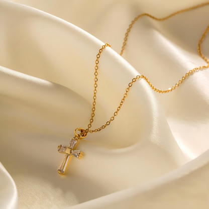 18K Gold Stainless Steel Zirconia Elegant Cross Necklace