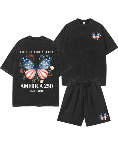 250 Years America Anniversary Double Sided Unisex Christian Washed T-Shirt & Shorts