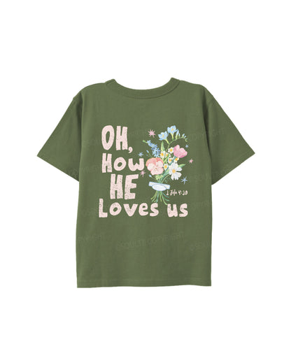 Kids How He Love Us Double Sided Cotton Christian T-shirt