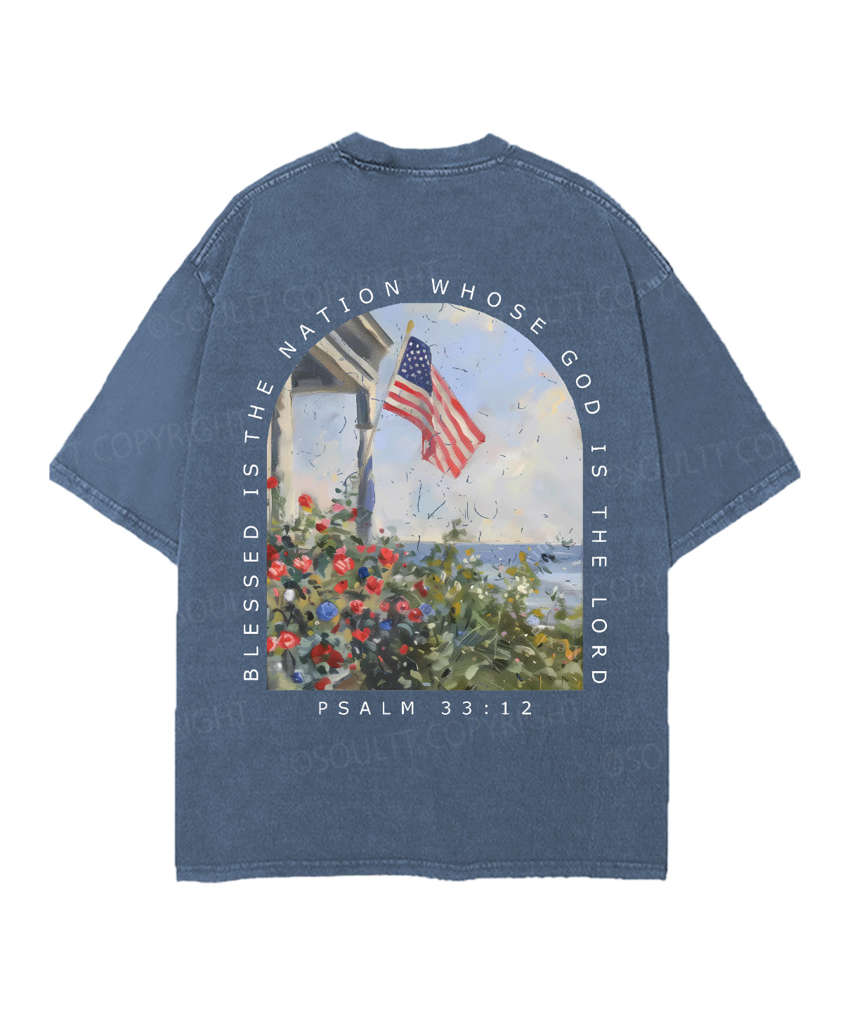 Blessed Is The Nation Whose God Is The Lord Double Sided Unisex Christian Washed T-Shirt & Shorts