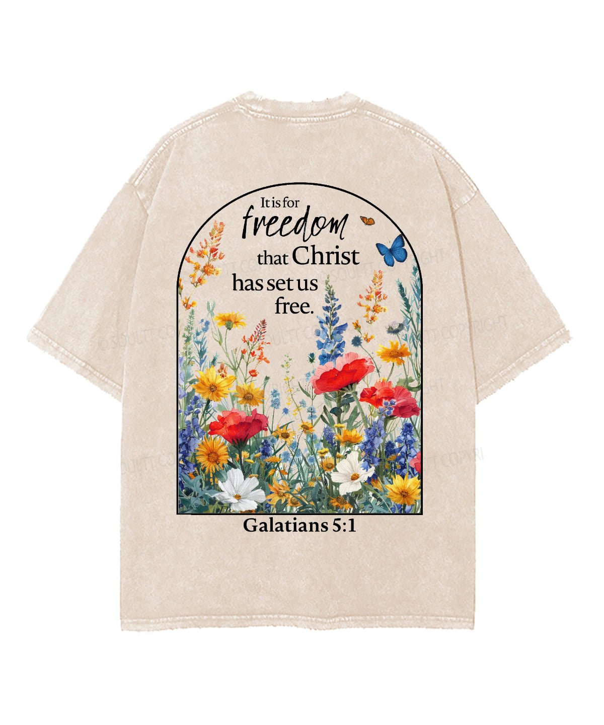 Christ Has Set Us Free Double Sided Unisex Washed Christian T-shirt
