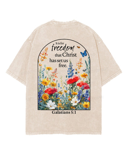 Christ Has Set Us Free Double Sided Unisex Washed Christian T-shirt