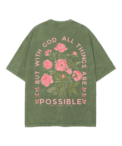 But With God All Things Are Possible Double Sideed Unisex Washed Christian T-shirt