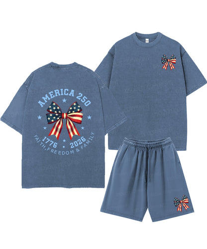 250 Years America Anniversary Double Sided Unisex Christian Washed T-Shirt & Shorts