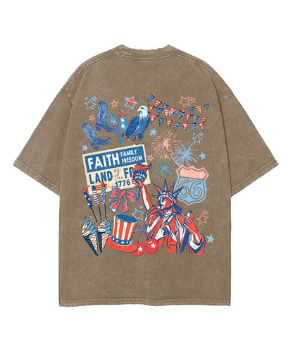 Faith Family Freedom Double Sided Unisex Washed Christian T-shirt