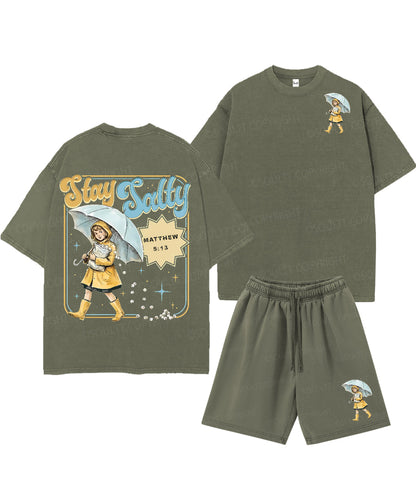 Stay Salty Double Sided Unisex Christian Washed T-Shirt & Shorts
