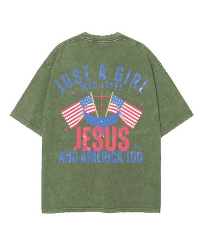 Just A Girl Who Loves Jesus And America Too Double Sided Unisex Washed Christian T-shirt