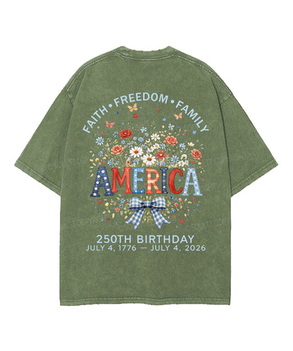 Faith • Freedom • Family Double Sided Unisex Washed Christian T-shirt
