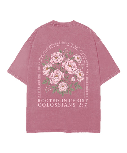 Rooted In Christ Double Sided Unisex Christian Washed T-Shirt & Shorts