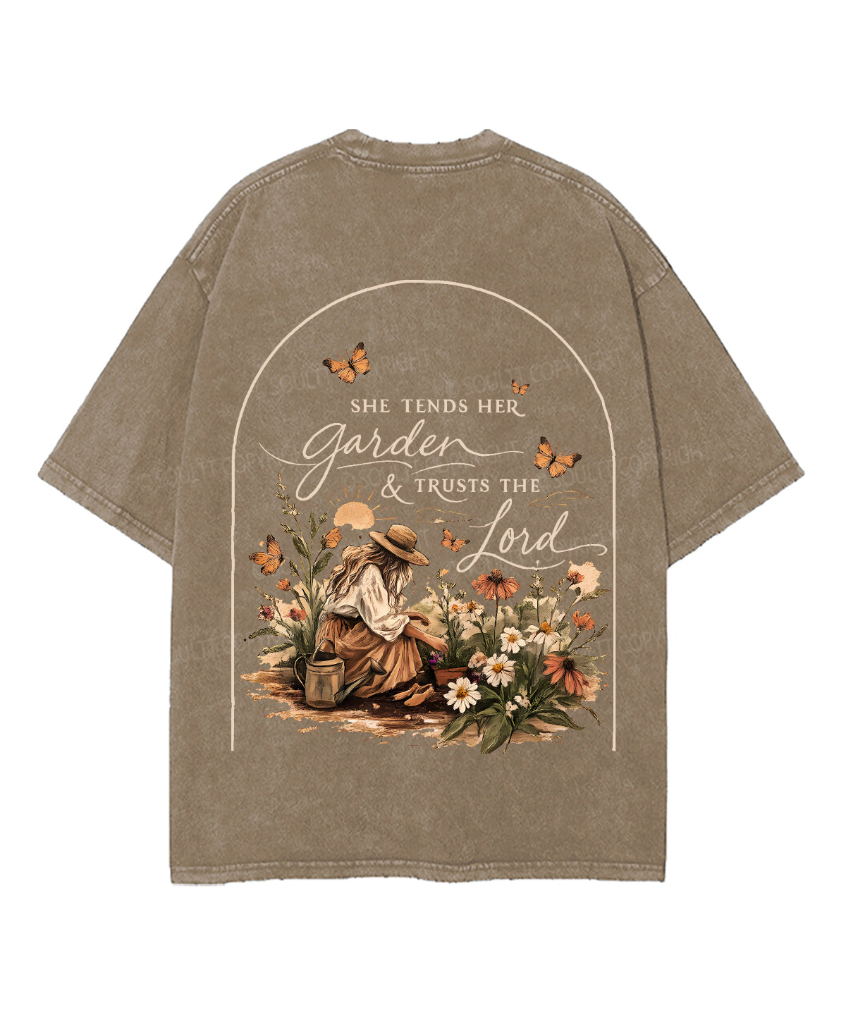 She Tends Her Garden Double Sided Unisex Washed Christian T-shirt