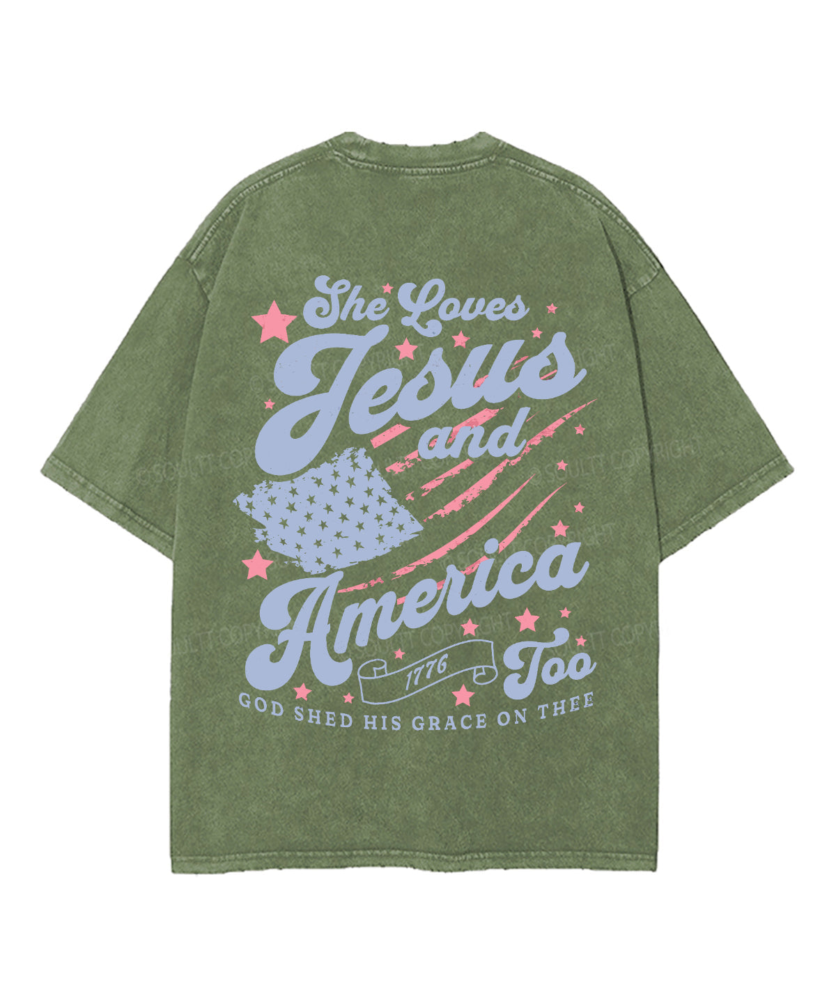 Love Jesus And America Too Double Sided Unisex Washed Christian T-shirt