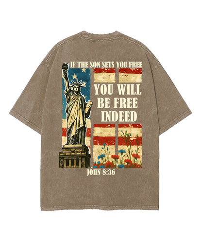 You Will Be Free Indeed Double Sided Unisex Washed Christian T-shirt