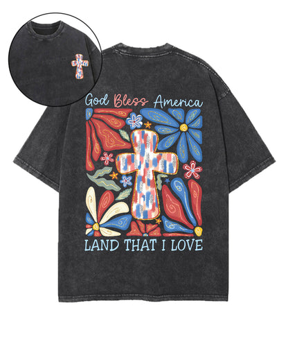 God Bless America Double Sided Unisex Washed Christian T-shirt