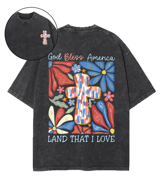 God Bless America Double Sided Unisex Washed Christian T-shirt