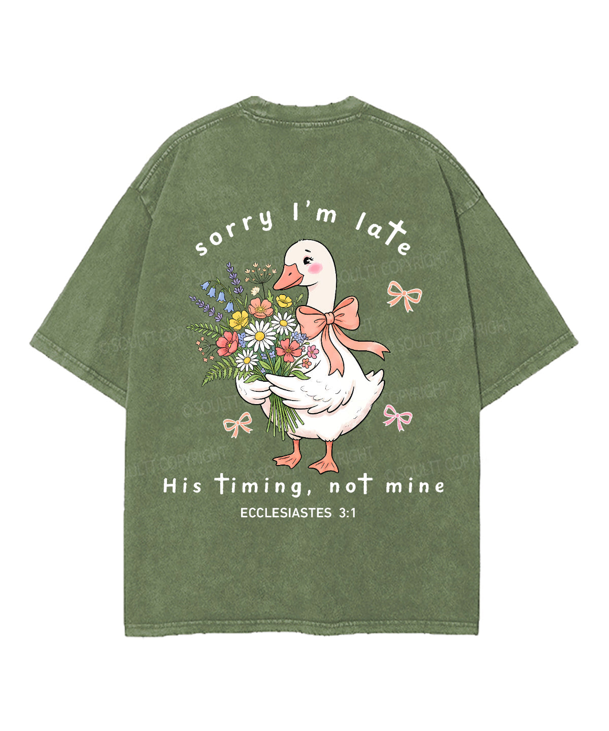 Sorry I’m Late, His Timing Not Mine Double Sided Unisex Washed Christian T-shirt