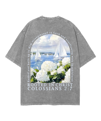 Rooted In Christ Double Sided Unisex Washed Christian T-shirt