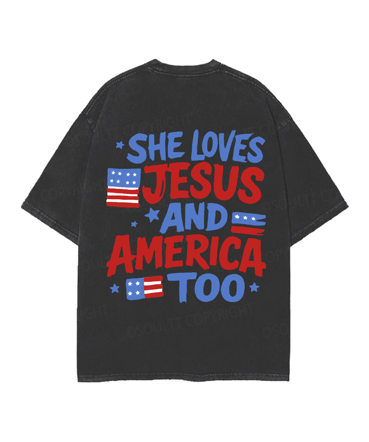 She Loves Jesus And America Too Double Sided Unisex Christian Washed T-Shirt & Shorts