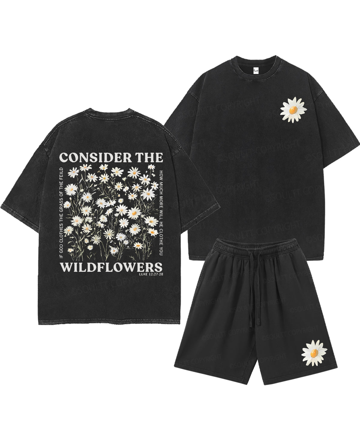 Consider The Wildflowers Double Sided Unisex Christian Washed T-Shirt & Shorts