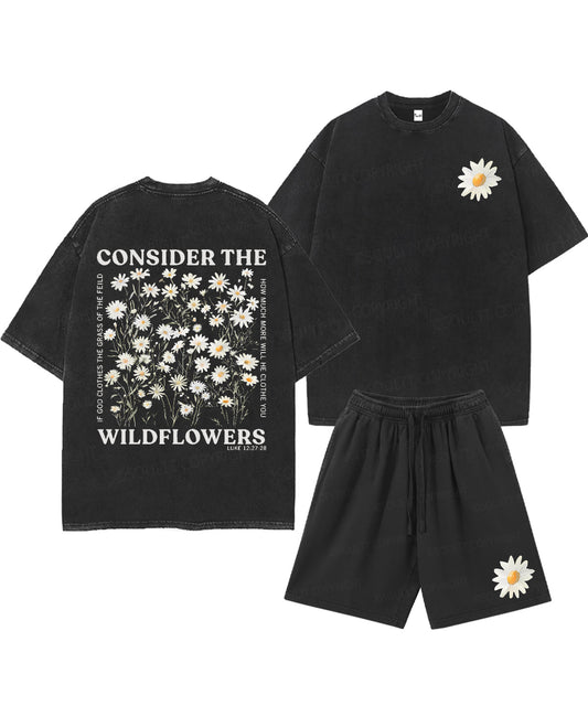 Consider The Wildflowers Double Sided Unisex Christian Washed T-Shirt & Shorts