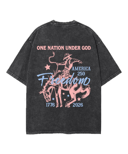 One Nation Under God Double Sided Unisex Washed Christian T-shirt