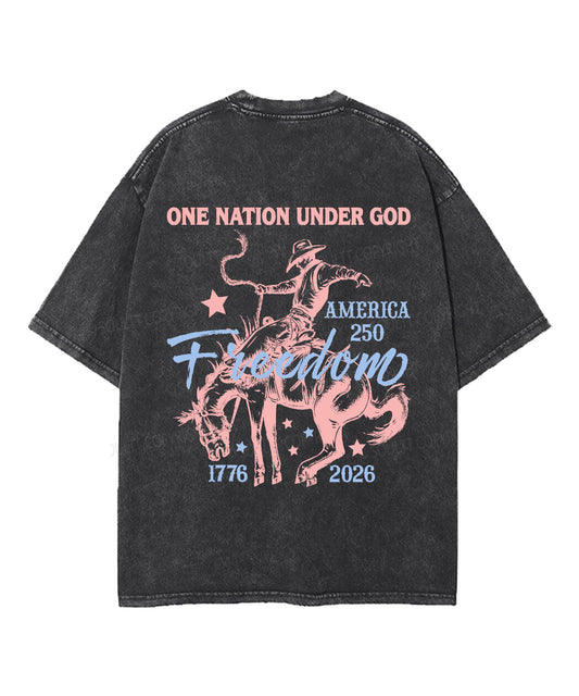 One Nation Under God Double Sided Unisex Washed Christian T-shirt