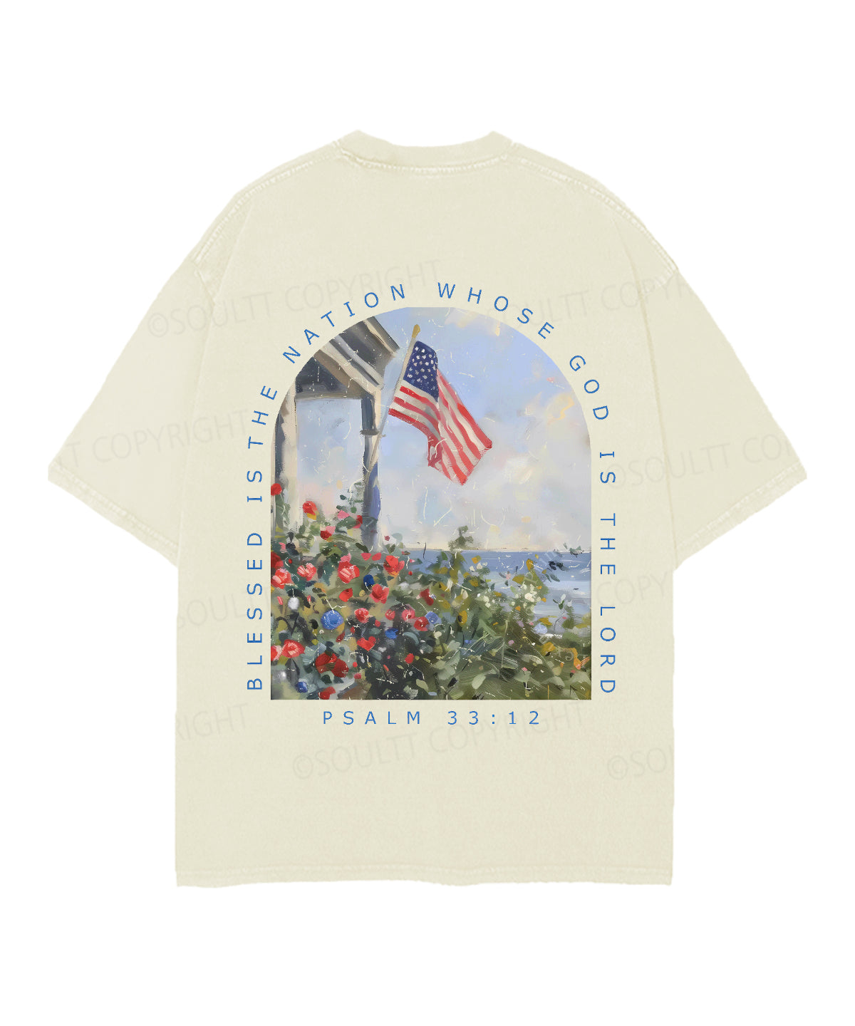 Blessed Is The Nation Whose God Is The Lord Double Sided Unisex Christian Washed T-Shirt & Shorts