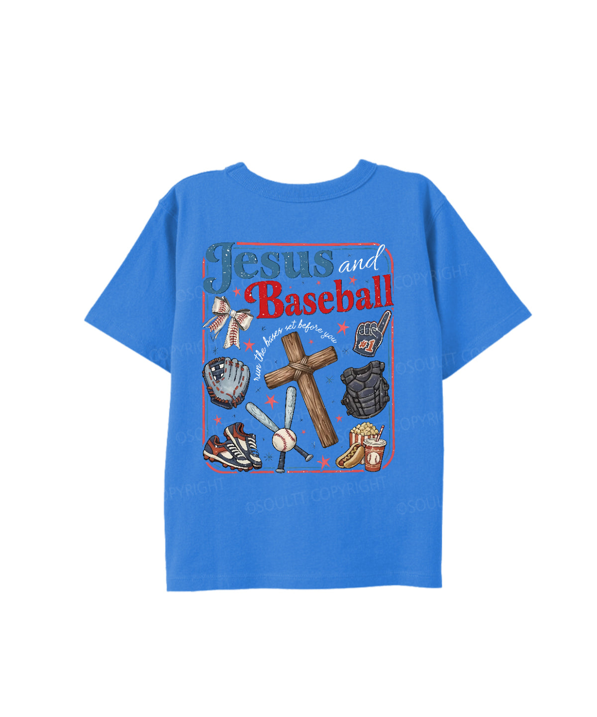 Kids Jesus And Baseball Double Sided Cotton Christian T-shirt