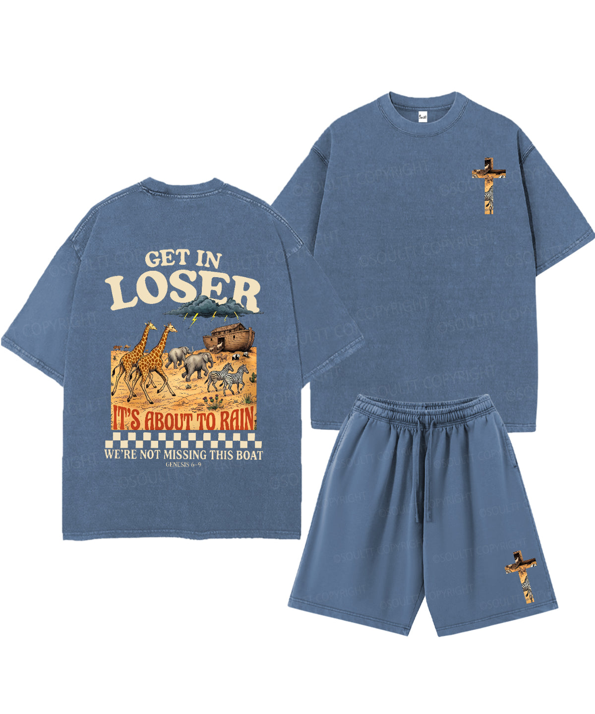 It's About To Rain We're Not Missing This Boat Double Sided Unisex Christian Washed T-Shirt & Shorts