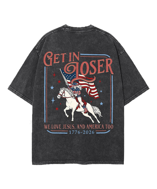 We Love Jesus,And America Too Double Sided Unisex Washed Christian T-shirt