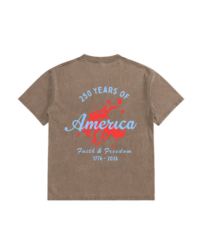 Kids 250 Years America Anniversary Double Sided Washed Christian T-shirt