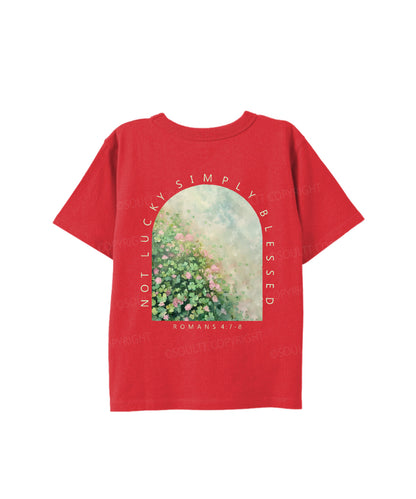 Kids No Lucky Simply Blessed St. Patrick's Day Double Sided Cotton Christian T-shirt