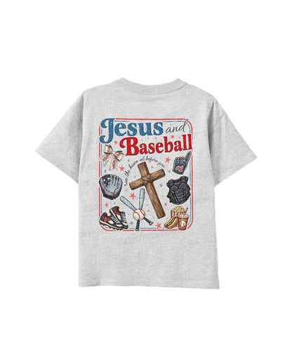 Kids Jesus And Baseball Double Sided Cotton Christian T-shirt
