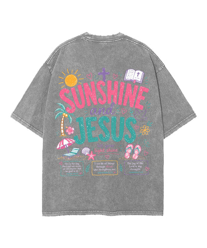 Sunshine And Jesus Double Sided Unisex Washed Christian T-shirt