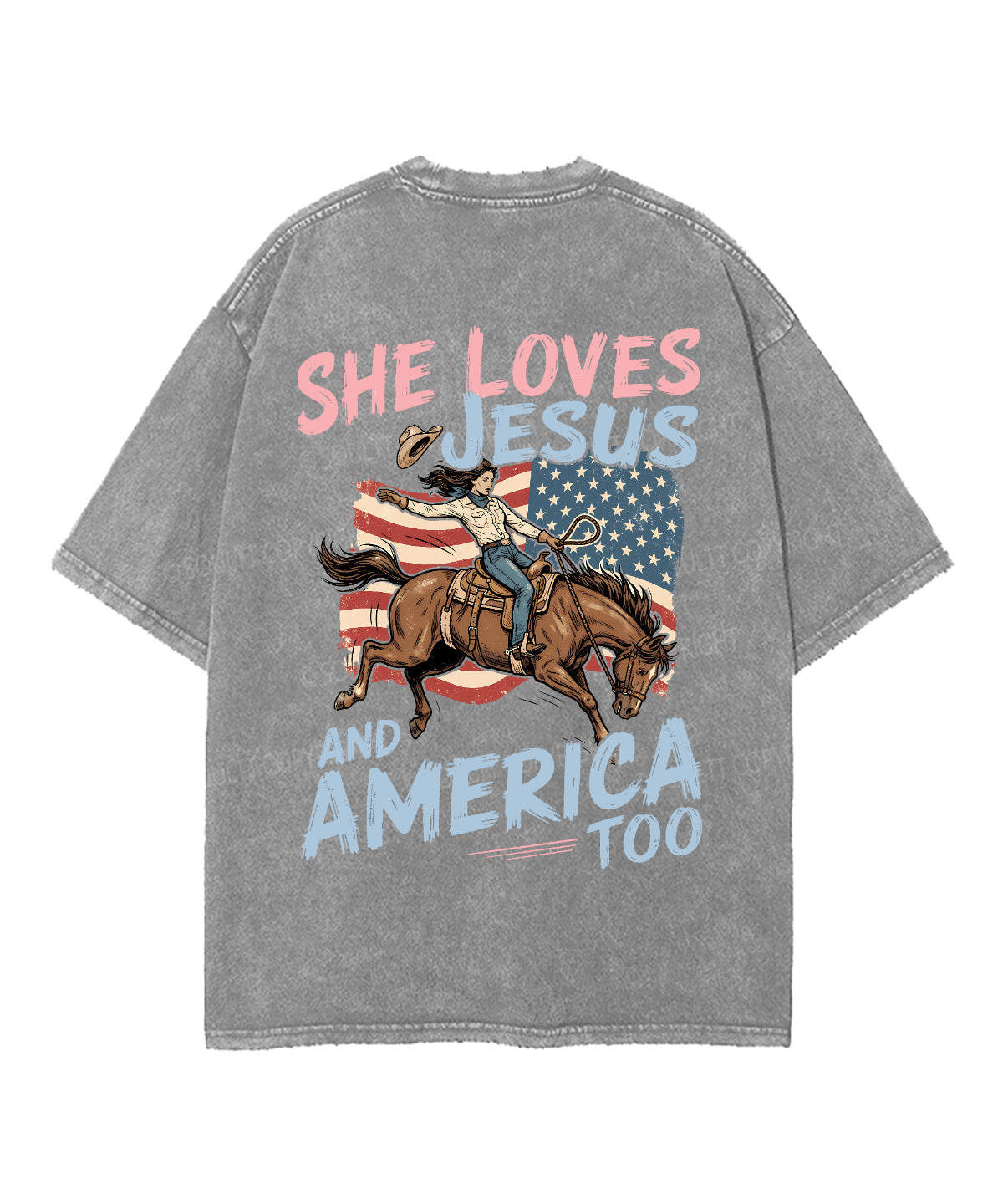 She Loves Jesus And America Double Sided Unisex Washed Christian T-shirt