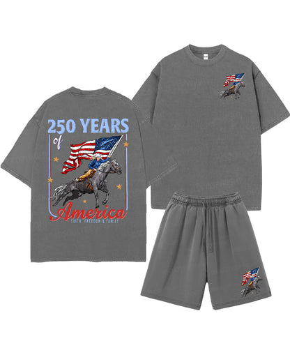 250 Years America Anniversary Double Sided Unisex Christian Washed T-Shirt & Shorts
