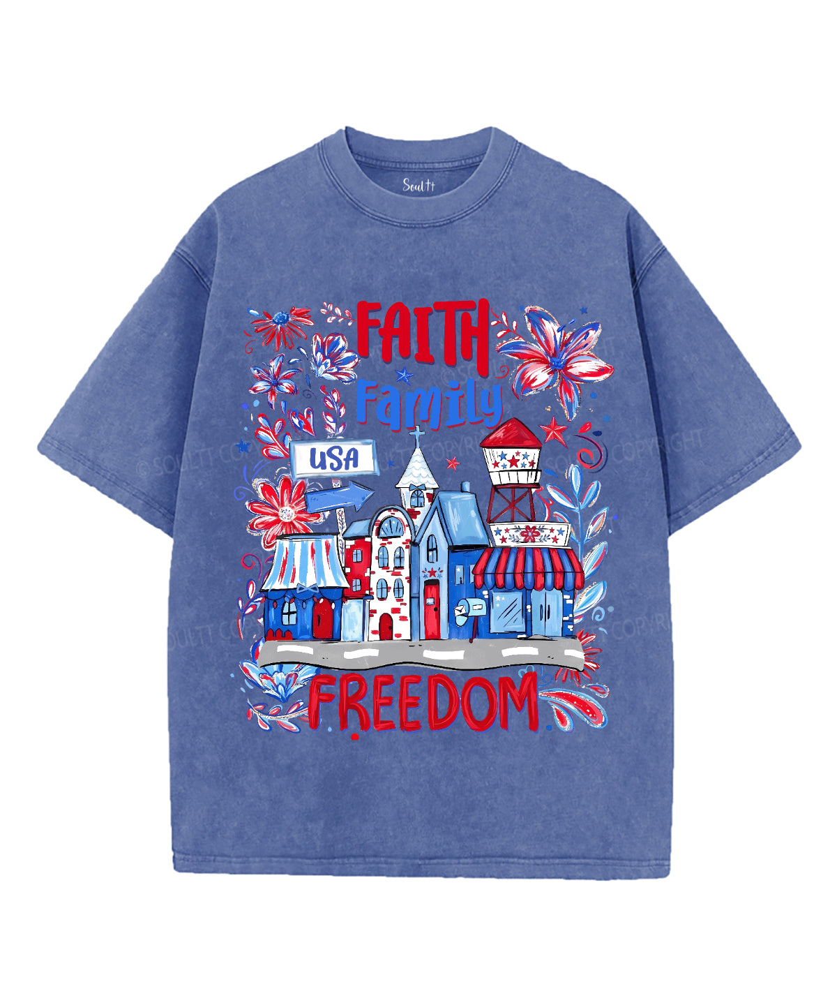 Faith Family Freedom Unisex Washed Christian T-shirt
