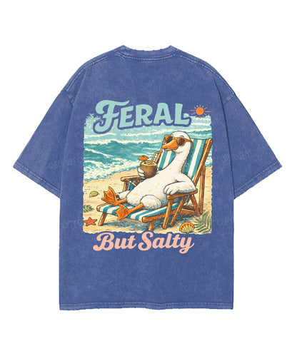 Feral But Salty Double Sided Unisex Washed Christian T-shirt