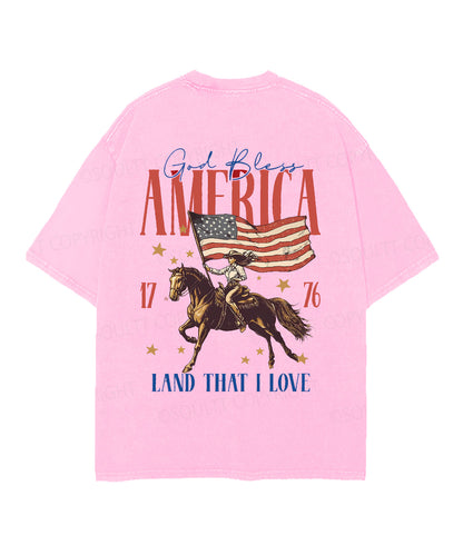 God Bless America Double Sided Unisex Christian Washed T-Shirt & Shorts